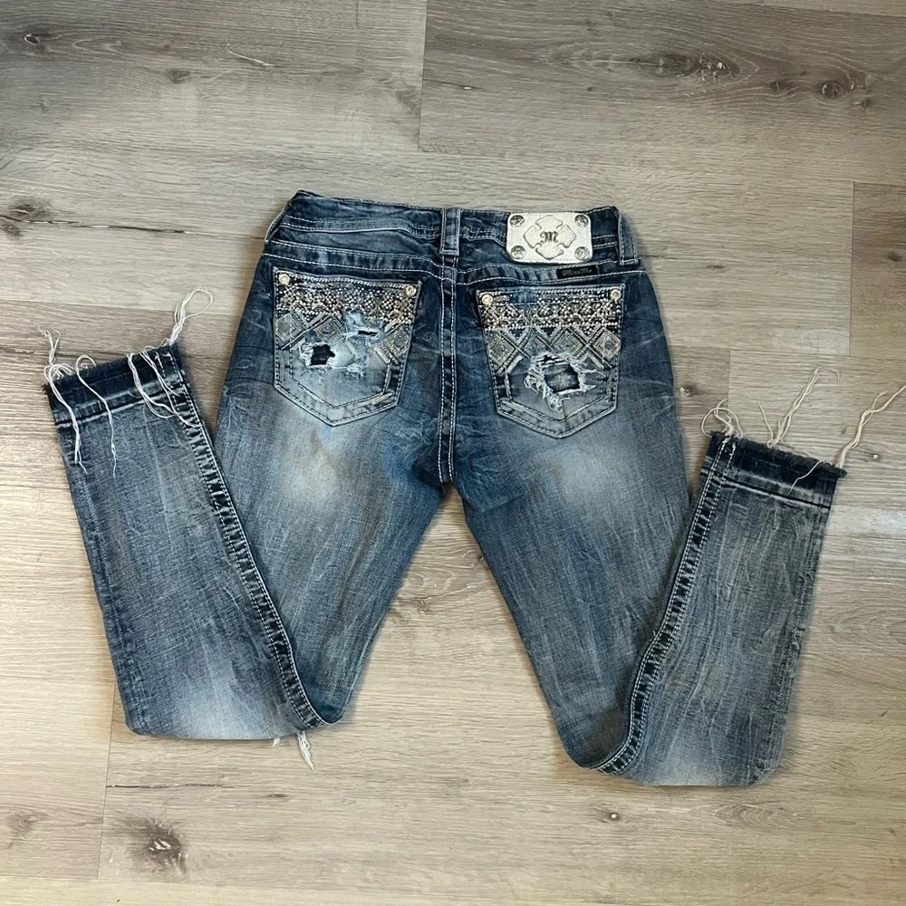 Miss Me Distressed Dark Blue Skinny Jeans - Picture 4 of 7